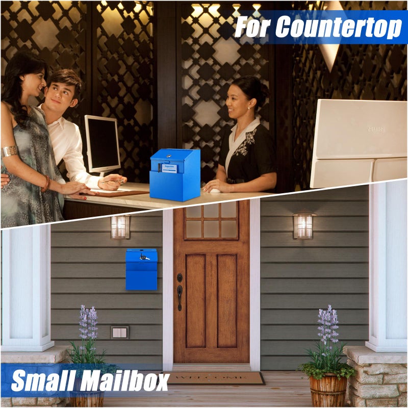 KYODOLED Suggestion Box with Lock, Metal Wall Mounted Donation and Ballot Drop Box with Slot & 2 Keys, 50 Free Suggestion Cards, 8H x 5.7W x 7L Inch, Blue - Image 4
